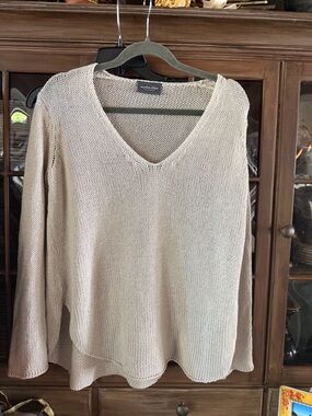 Wooden Ships Cream V-Neck Lightweight Knit Sweater